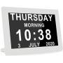 Digital Alarm Clock Wall Bedroom Calendar, 16 Reminders 5 Custom Alarms, Memory Loss Elderly Seniors Dementia Sufferers Alzheimers Vision Impaired Children - White