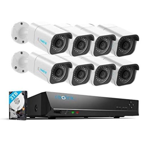 Reolink 4K 16CH PoE Security-Camera-System H.265, 8pcs 8MP PoE IP Security Cameras Outdoor, 16-Channel NVR 8MP with 3TB HDD, 24/7 Video Surveillance and Recording for Home and Business, RLK16-800B8