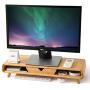 Homerays Bamboo Monitor Stand, No Assembly Required Exquisite Monitor Stand with Drawer, Ergonomic Height Bamboo Wood Monitor Stand, for Computer Monitor Riser