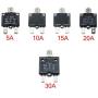 IZTOSS 5PCS 5Amp 10Amp 15Amp 20Amp 30Amp Circuit Breakers with manual reset Waterproof Button transparent Cover DC50V AC125-250V with Quick Connect Terminals
