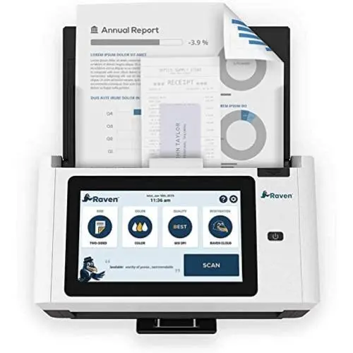 Raven Pro Document Scanner - Huge LCD Touchscreen, High Speed Color Duplex Feeder (ADF), Wireless Scan to Cloud, WiFi, Ethernet, USB, Home or Office