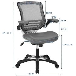 Modway Edge Mesh Back and White Vinyl Seat Office Chair With Flip-Up Arms - Computer Desks in Gray