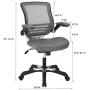 Modway Edge Mesh Back and White Vinyl Seat Office Chair With Flip-Up Arms - Computer Desks in Gray