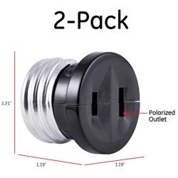 GE Polarized Handy Plug, Convert, Easy-to-Install, UL Listed, Black, 54276, Light Bulb to Outlet Socket Adapter, 2 Pack, 2 Each