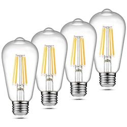 Ascher Vintage LED Edison Bulbs, 6W, Equivalent 60W, Non-Dimmable, High Brightness Warm White 2700K, ST58 Antique LED Filament Bulbs, E26 Medium Base, Clear Glass, Pack of 4