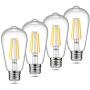 Ascher Vintage LED Edison Bulbs, 6W, Equivalent 60W, Non-Dimmable, High Brightness Warm White 2700K, ST58 Antique LED Filament Bulbs, E26 Medium Base, Clear Glass, Pack of 4
