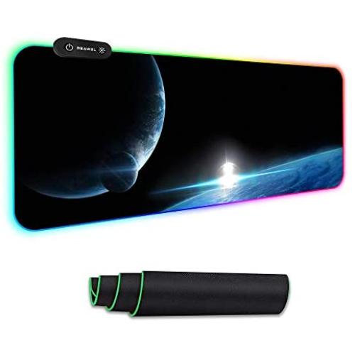 Reawul Gaming Mouse Pad Large - RGB Mouse Pad Soft Oversize Glowing Led Extended Mousepad, Non-Slip Rubber Base Computer Keyboard Mouse Pad, 14 Lighting Modes for Gaming - 31.5 X 11.8in