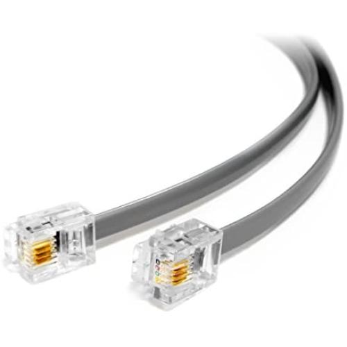 (2 Pack) 1 Foot Modular Telephone Cord, 6P4C RJ11 Plugs, 4 Conductor Wire Phone Line Cable (12 Inches, Gray)