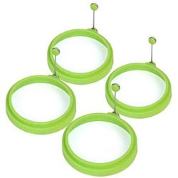 Emoly Silicone Egg Ring, 100% Food Grade Egg Cooking Rings, Egg Rings Non Stick, Egg Cooking Rings, Perfect Fried Egg Mold or Pancake Rings (New, 4pcs, Green)