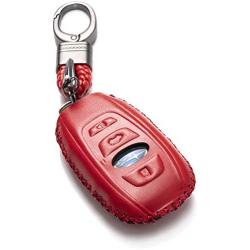 Vitodeco Leather Keyless Remote Smart Key Fob Case Cover with a Key Chain for 2014-2021 Subaru Forester, Impreza, Outback, WRX, BRZ, XV Crosstrek (4-Button, Red)