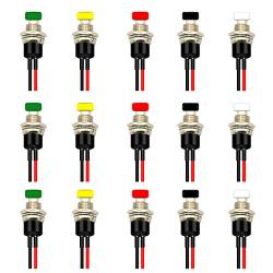 CenryKay 24PCS 1A 250V AC 2 Pins SPS-110 Momentary Mini Push Button Switch Normal Open Button Switch Copper Foot 7MM with Pre-soldered Wires (Push Button Switch Wires)