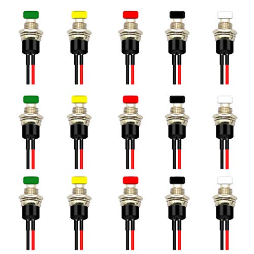 CenryKay 24PCS 1A 250V AC 2 Pins SPS-110 Momentary Mini Push Button Switch Normal Open Button Switch Copper Foot 7MM with Pre-soldered Wires (Push Button Switch Wires)