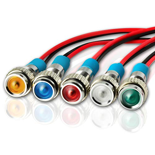 Gasher 12V/24V/110V 20mA Energy Saving Indicator Light Mounting Hole Size 6mm Green Yellow Red Blue White 5 Pcs