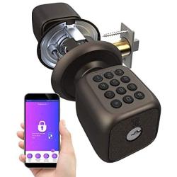 TURBOLOCK TL-111 PRO Smart Door Lock | Send eKeys w/ App | Keypad Door Knob-Styled Keyless Entry | Digital Security w/ Backup Keys & Emergency Power Port (Bronze)