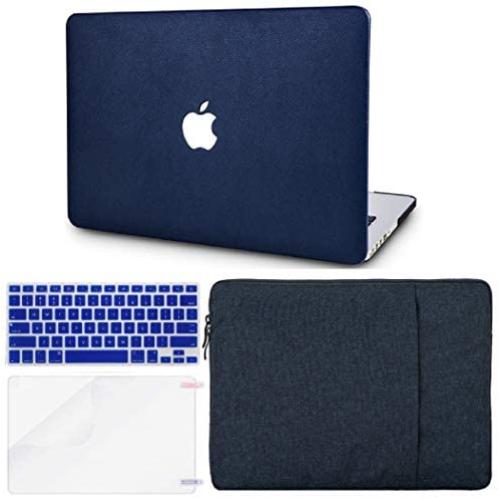 KECC Laptop Case Compatible with Old MacBook Pro 13'' (CD Drive) w/Keyboard Cover + Sleeve + Screen Protector (4 in 1 Bundle) Italian Leather Case A1278 (Dark Blue Leather)