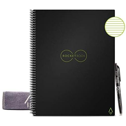 Rocketbook Smart Reusable Notebook - Lined Eco-Friendly Notebook with 1 Pilot Frixion Pen & 1 Microfiber Cloth Included - Infinity Black Cover, Letter Size (8.5'' x 11'')