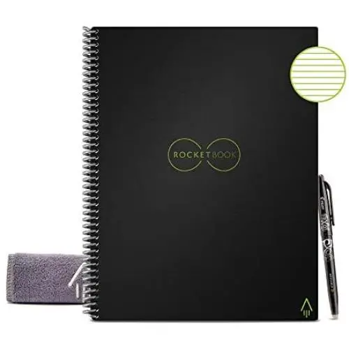 Rocketbook Smart Reusable Notebook - Lined Eco-Friendly Notebook with 1 Pilot Frixion Pen & 1 Microfiber Cloth Included - Infinity Black Cover, Letter Size (8.5'' x 11'')