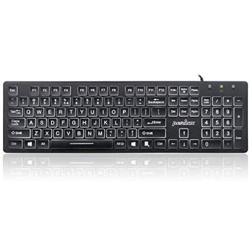 Perixx PERIBOARD-317 Wired Backlit USB Keyboard, Big Print Letter with White Illuminated LED, US English Layout