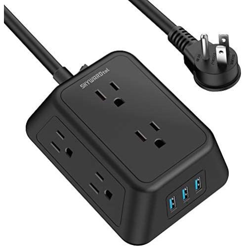 Power Strip Surge Protector with 3 USB Port and 6 AC Outlets, 6.5 Feet Extension Cord 3-Sided Power Strip Multi Plug Outlets, Outlet Expanders for Home Office Dorm Room (Black)
