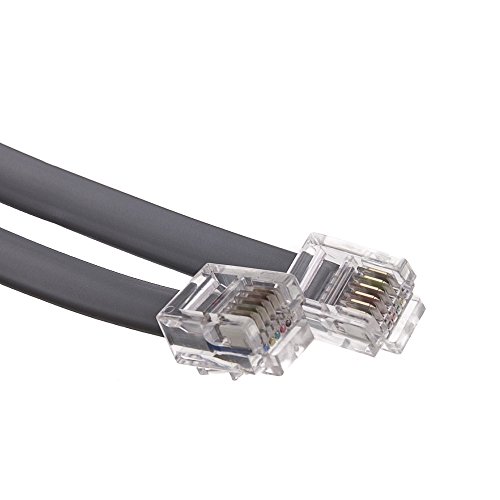 25 feet Telephone Cord for Voice (VoIP), RJ11 Plug Gold Plated Connectors, 6P / 6C, Silver Satin, 28AWG, Reverse, RJ12 Phone Cable, CableWholesale