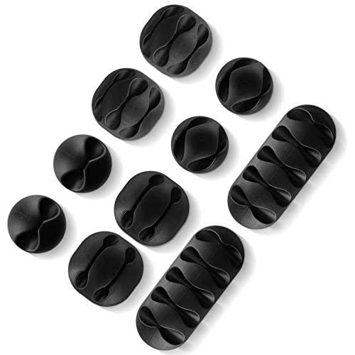Yeawel 10PCS Cable Clips, Multipurpose Cord Holder, Self-Adhesive Cord Management, Black Cable Holder, Earphone Wire Organizers for Home, Office, Car, Desk Accessories