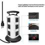 Anthenn 6 FT Power Strip Tower Surge Protector 2500W Electric Charging Station with Handle 11 Widely Spaced AC Outlets with 2 USB Slot for Home Office (3 Layer, Black)