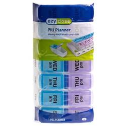 Ezy Dose Travel (7-Day) Pill, Medicine, Vitamin Organizer | Weekly, 2 Times a Day, AM/PM | Large Compartments | Colored Lids