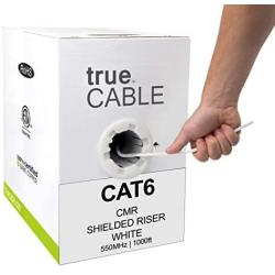 trueCABLE Cat6 Shielded Riser (CMR), 1000ft, White, 23AWG Solid Bare Copper, 550MHz, ETL Listed, Overall Foil Shield (FTP), Bulk Ethernet Cable