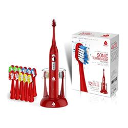 Pursonic S430 SmartSeries Electronic Power Rechargeable Sonic Toothbrush, 12 Brush Heads Included, Red