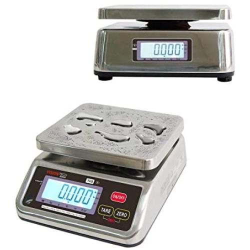 VisionTechShop TVS Portion control Stainless steel Washdown Scale, Lb/Oz/Kg/g Switchable, Low Profile Design, 30lb Capacity, 0.005lb Readability, Dual Display, NTEP Legal for Trade