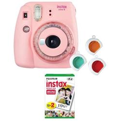 Fujifilm instax Mini 9 Instant Film Camera (Blush Pink with Clear Accents) with Twin Film Pack Bundle (2 Items), Baby Pink