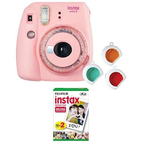 Fujifilm instax Mini 9 Instant Film Camera (Blush Pink with Clear Accents) with Twin Film Pack Bundle (2 Items), Baby Pink