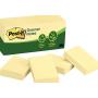 Post-it Notes, Original Pad, 1-3/8 inches x 1-7/8 inches, Recycled, Canary Yellow, 12 Pads per Pack. - New