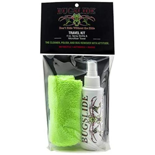 Bugslide 4 Oz Travel Kit Scratch Free Cleaner with Microfiber Towel, Convenient Size for Travel, Waterless Detailer for Removing Bugs, Shining and Degreasing your Car, Truck, Motorcycle or RV