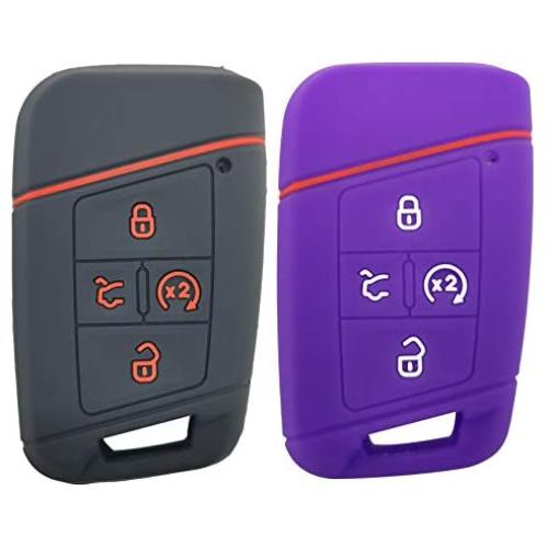 2x Coolbestda Silicone Push Start Key Fob Cover Remote Glove Skin Pouch Protector for 2019 2020 2021 VW Volkswagen Tiguan Atlas Jetta Passat Golf Alltrack (Key in ignition OR Flip Key NOT FIT)