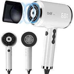 Orlif Professional Ionic Hair Dryer，Frequency Conversion Blow Dryer，Digital LED Display，Fast Drying Hot/Cool Flow，Auto Memory Sensor，Multiple Speed ，Magnetic Concentrator Nozzle，White
