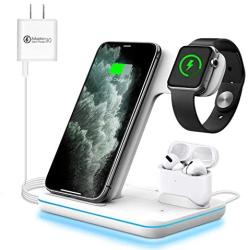 WAITIEE Wireless Charger, 3 in 1 Qi-Certified 15W Fast Charging Station for Apple iWatch Series SE/6/5/4/3/2/1,AirPods, Compatible for iPhone 12/11 Series/XS MAX/XR/XS/X/8/8 Plus/Samsung (White)