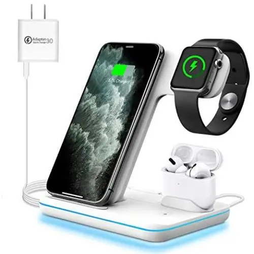 WAITIEE Wireless Charger, 3 in 1 Qi-Certified 15W Fast Charging Station for Apple iWatch Series SE/6/5/4/3/2/1,AirPods, Compatible for iPhone 12/11 Series/XS MAX/XR/XS/X/8/8 Plus/Samsung (White) WAITIEE Wireless Charger, 3 in 1 Qi-Certified 15W Fast Charging Station for Apple iWatch Series SE/6/5/4/3/2/1,AirPods, Compatible for iPhone 12/11 Series/XS MAX/XR/XS/X/8/8 Plus/Samsung (White)