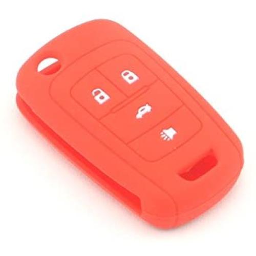 iSaddle Silicone Protecting Vehicle Remote Start Key Case Cover Fob Holder for Chevrolet Camaro Cruze Equinox Malibu Orlando Sonic (Red Color)