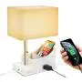 KAYBELE Table Lamp,Multi-Functional Beside Desk Lamp with AC Outlet, Wooden Storage Organizer Base, 90°Rotatable Lampshade, Cute Nightstand Lamp for Living Room, Bedroom,Dorm, Kids Room-White