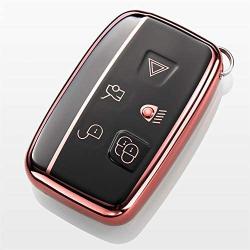 Royalfox(TM) 5 Buttons Full TPU Smart keyless Entry Remote Key Fob case Cover for Land Rover Defender Discovery Sport LR3 LR4 Range Rover Sport Evoque Velar,Jaguar XF XJ XJL XE F-PACE (Pink/Black)
