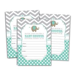 50 Elephant Invitations and Envelopes - Mint (Large Size 5x7)