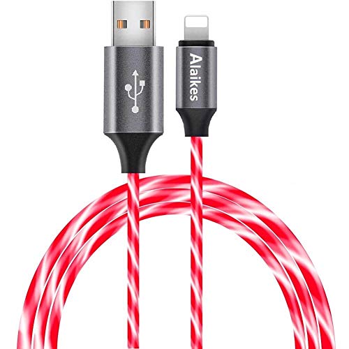 6ft LED Charger Cable, Light Up Visible Flowing Charger Charging Cord Compatible with Phone12 Plus/XS/XR/X/11/8 Plus / 8/7 Plus/6 Plus/5/5S (6FT, Red)