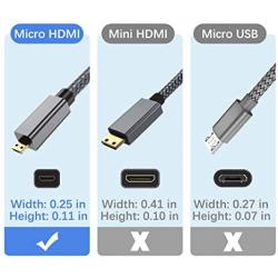 Elebase Micro HDMI Cable 10 FT,4K 60Hz Micro HDMI Type D Cord Compatible for Raspberry Pi 4,GoPro Black Hero 7 6 5 4,Sony Camera A6000 A6300,Nikon B500,Lenovo Yoga 3 Pro 710,Canon