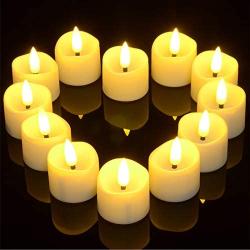Battery Flickering Tea Lights with Timer, Punasi Set of 12 Battery Operated LED Realistic Electronic Flameless Candles with Fake Candle Wicks for Home Room Party Wedding Decor - Warm White
