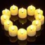 Battery Flickering Tea Lights with Timer, Punasi Set of 12 Battery Operated LED Realistic Electronic Flameless Candles with Fake Candle Wicks for Home Room Party Wedding Decor - Warm White