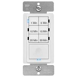 ENERLITES Countdown Timer Switch for bathroom fans and household lights, 1-5-10-15-20-30 Min Settings with Manual Override, Always On Blue LED, Neutral Wire Required, UL Listed, HET06A-R, White