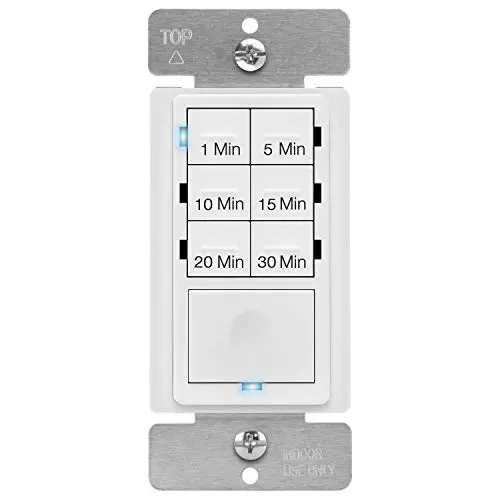 ENERLITES Countdown Timer Switch for bathroom fans and household lights, 1-5-10-15-20-30 Min Settings with Manual Override, Always On Blue LED, Neutral Wire Required, UL Listed, HET06A-R, White ENERLITES Countdown Timer Switch for bathroom fans and household lights, 1-5-10-15-20-30 Min Settings with Manual Override, Always On Blue LED, Neutral Wire Required, UL Listed, HET06A-R, White