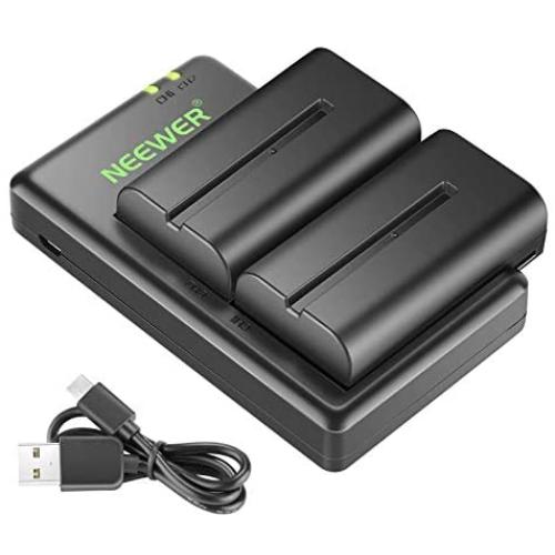 Neewer NP-F550 Battery Charger Set for Sony NP F970,F750,F960,F530,F570,CCD-SC55,TR516,TR716,and More (2-Pack Replacement Battery, Dual Slot Charger)