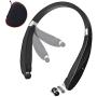 Bluetooth Foldable Retractable Headphones, 2020 Upgraded Wireless Earbuds Neckband Headset Sports Sweatproof Earphones with Carrying Case (15Hours Playtime) (Black)